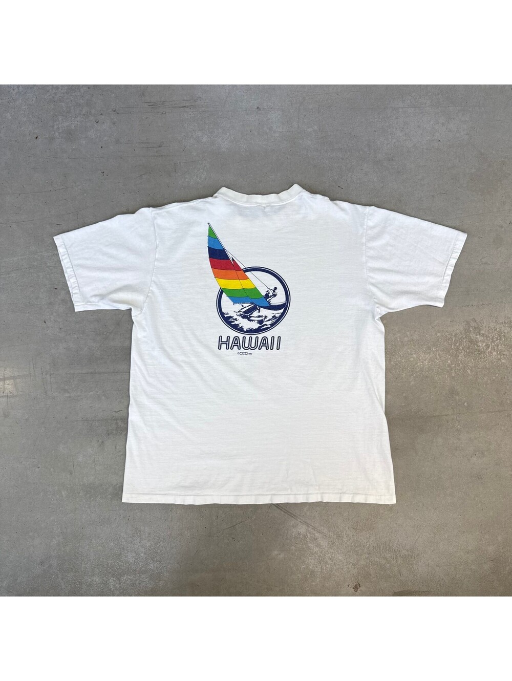 Vintage 90s Hawaii Sailing Flawed Graphic T-Shirt White Extra Large